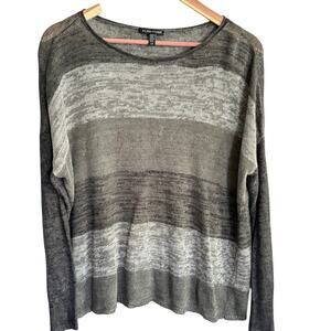 Eileen Fisher Linen Stripe Sweater L Gray Coastal Travel Capsule Minimalist